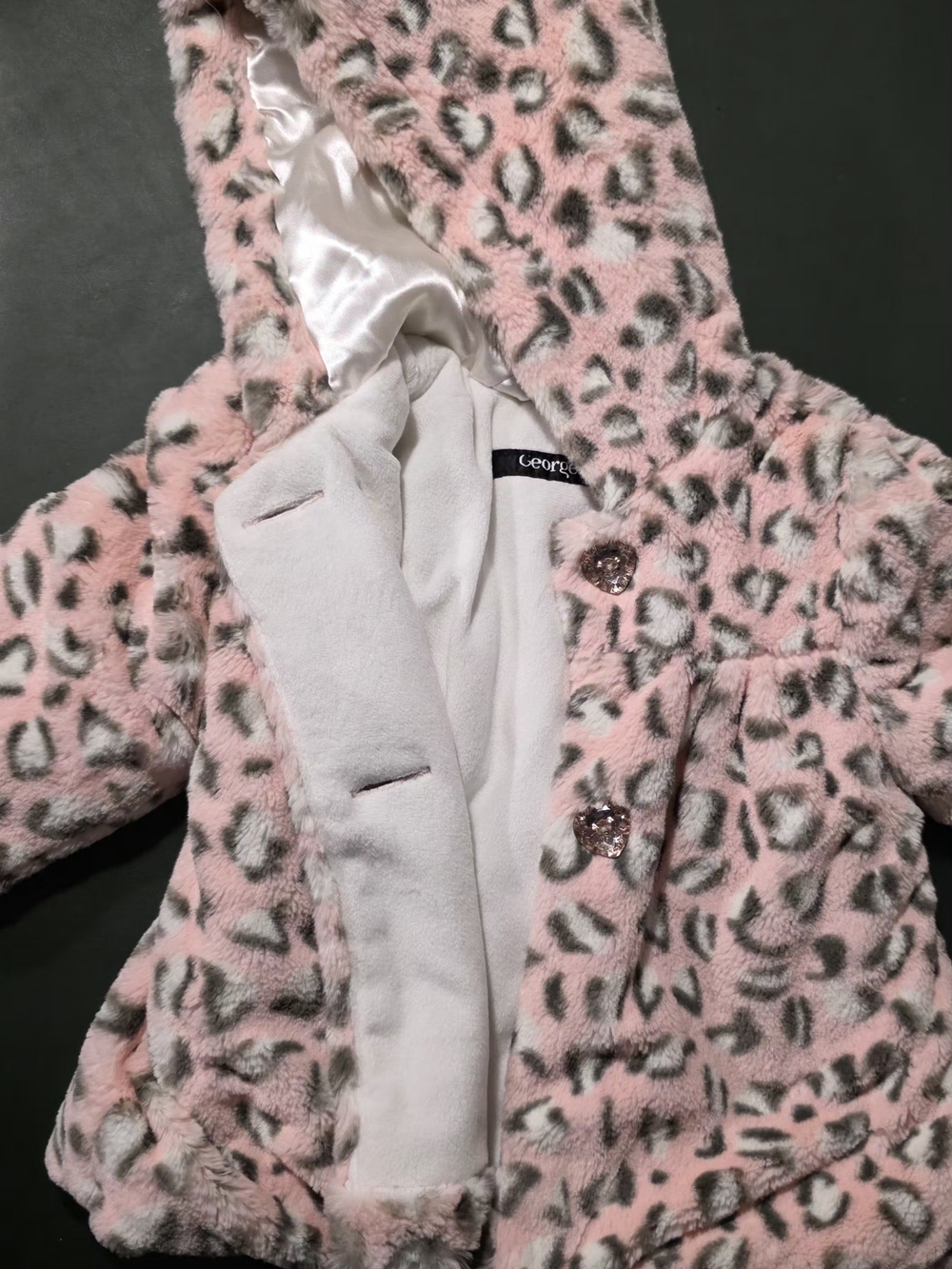 George Pink Leopard Faux Fur Hooded Coat